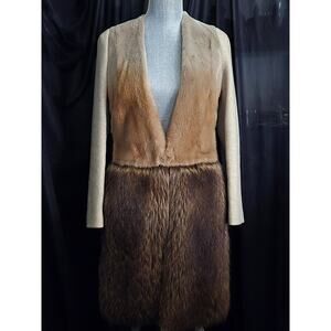 Vintage AGNONA Italian Brown Fur Cashmere Coat, Size 38, US 4 Small